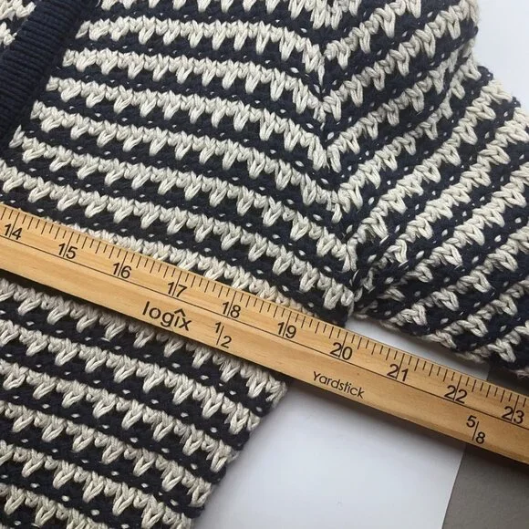 Ann Taylor Loft Medium Navy Cream Open Front Cardigan Chunky Sweater - Picture 3 of 9